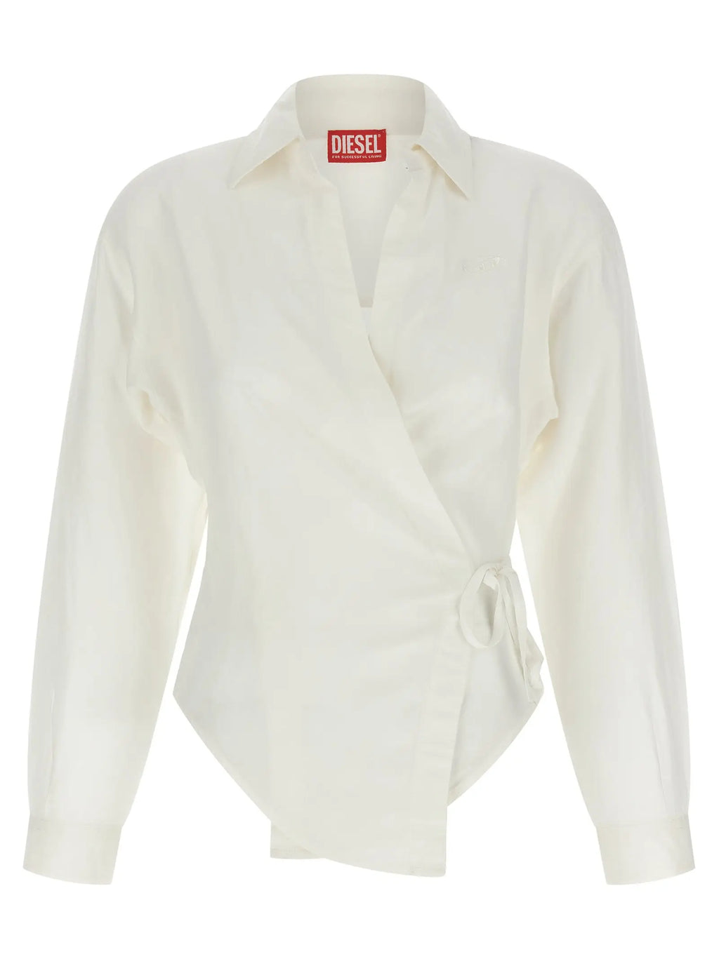 Blouse diesel blanche en modal crème avec manches longues et ceinture nouée devant