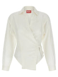 Blouse diesel blanche en modal crème avec manches longues et ceinture nouée devant