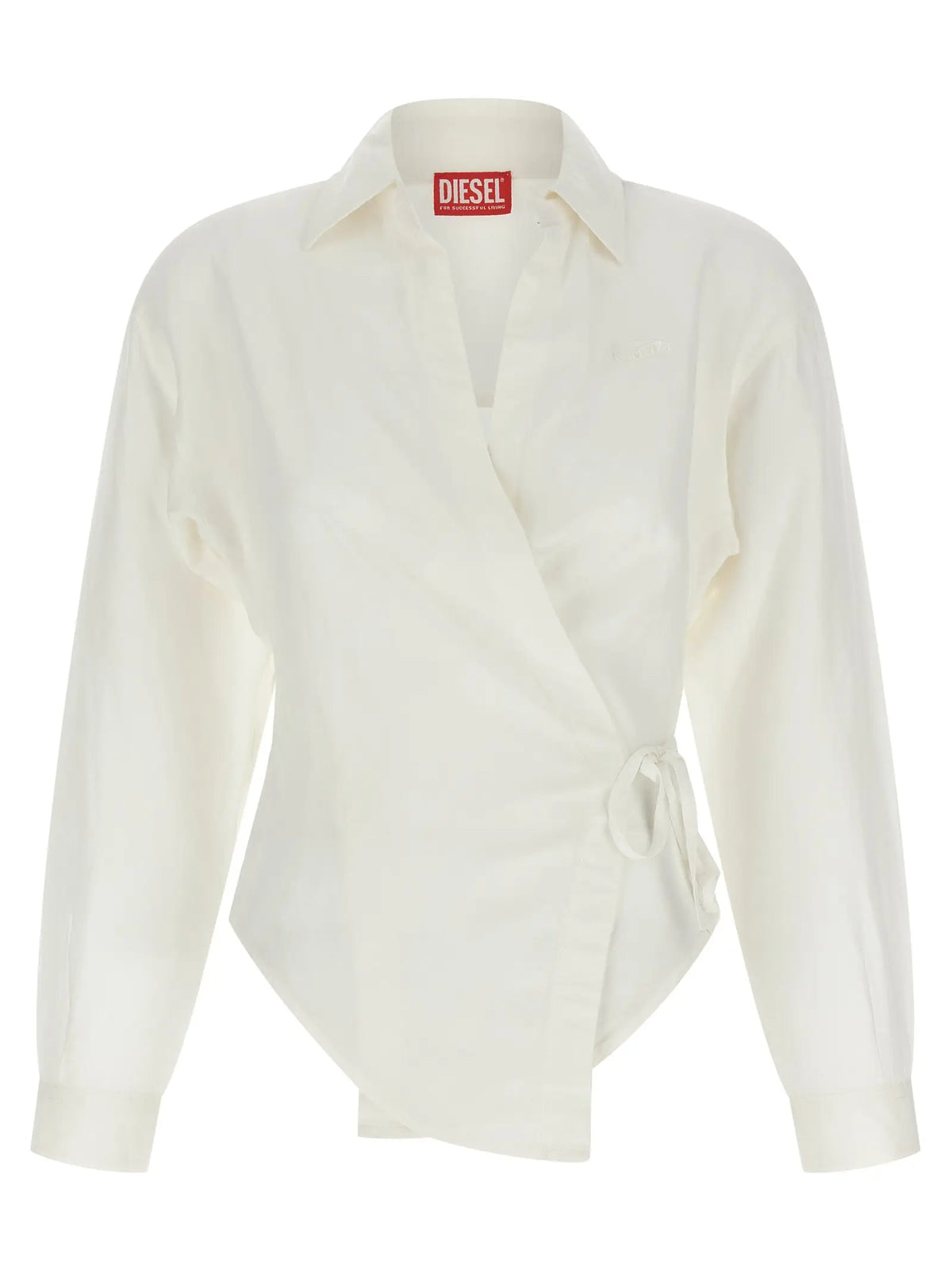 Blouse diesel blanche en modal crème avec manches longues et ceinture nouée devant