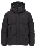 Veste longue Diesel en polyamide noir, coupe ajustée, avec fermeture éclair et col montant, style urbain et moderne.