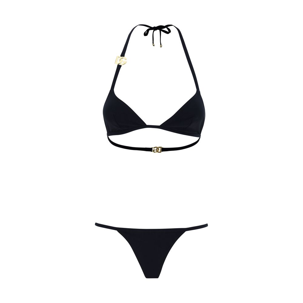 Maillot de bain bikini en nylon noir Dolce & Gabbana avec détails élégants, vue de face sur mannequin.