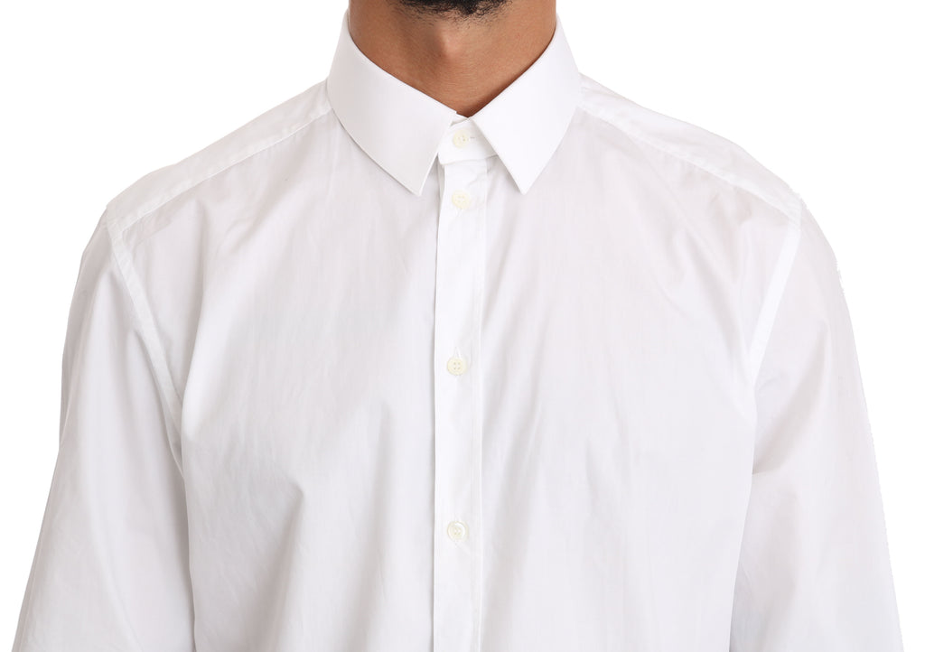 Chemise blanche en coton Dolce & Gabbana avec détails dorés, vue de face, élégante et sophistiquée.