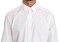 Chemise blanche en coton Dolce & Gabbana avec détails dorés, vue de face, élégante et sophistiquée.