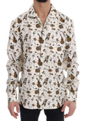 Chemise en soie blanche Dolce & Gabbana avec motif jazz, élégante et sophistiquée, visible en détail sur l'image.