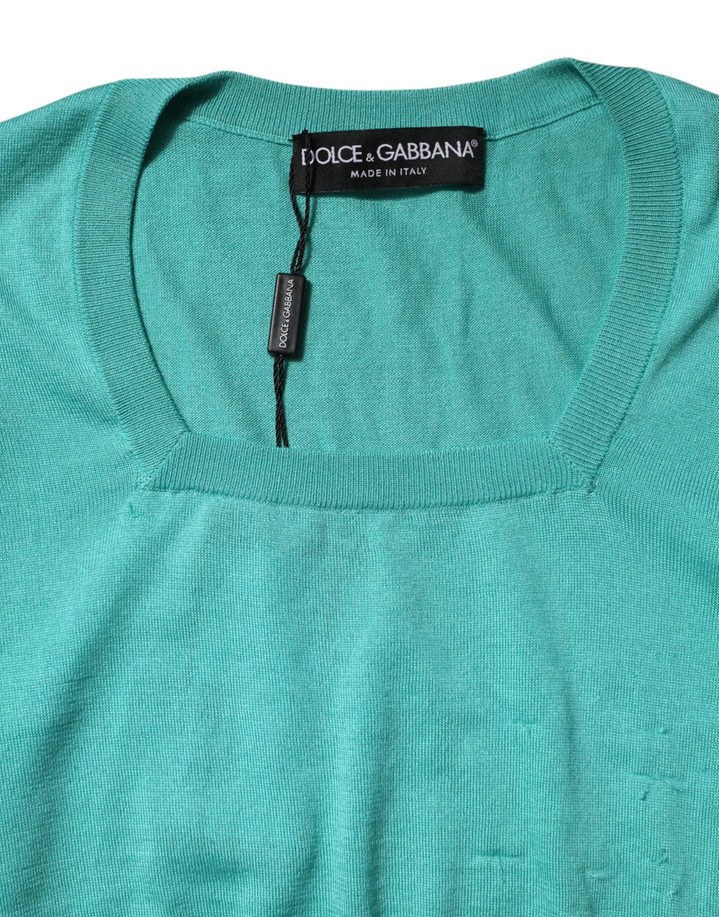 Dolce & gabbana pull en maille bleu sarcelle avec encolure côtelée et étiquette made in Italy