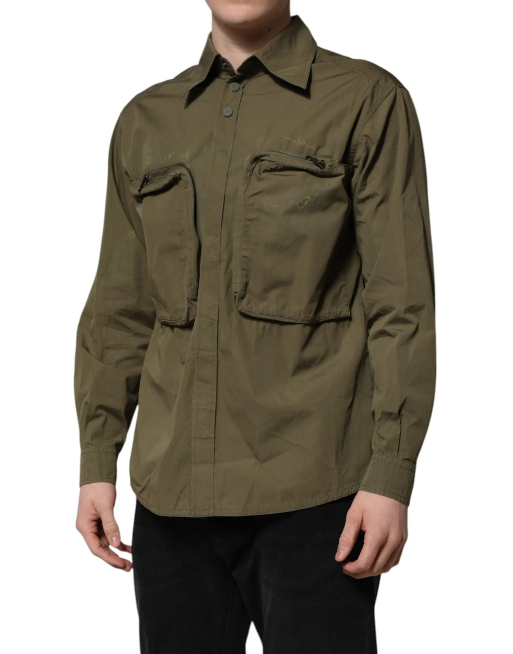 Chemise dolce & gabbana kaki olive à manches longues avec col et deux poches poitrine boutonnées