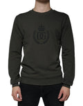 Sweatshirt dolce & gabbana olive foncé avec logo brodé noir subtil couronne et couronne de laurier