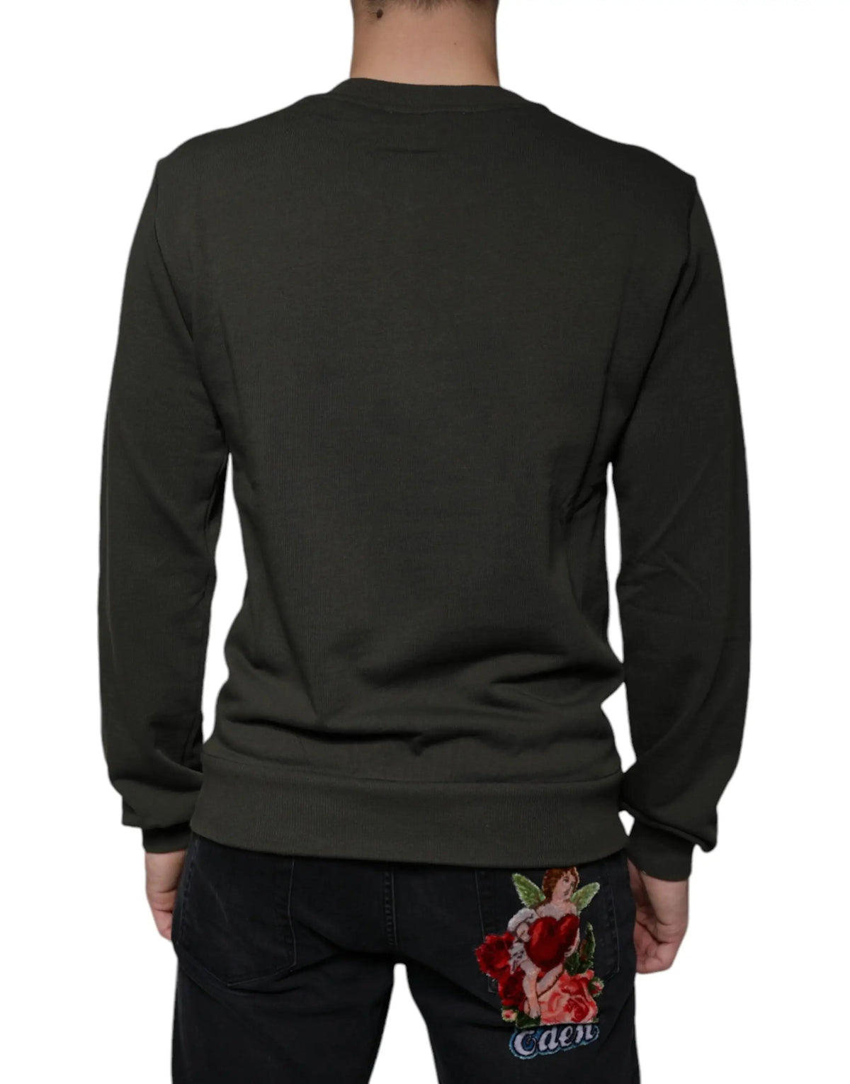 Sweatshirt dolce & gabbana noir manches longues avec broderie rouge ange et rose au bas du dos