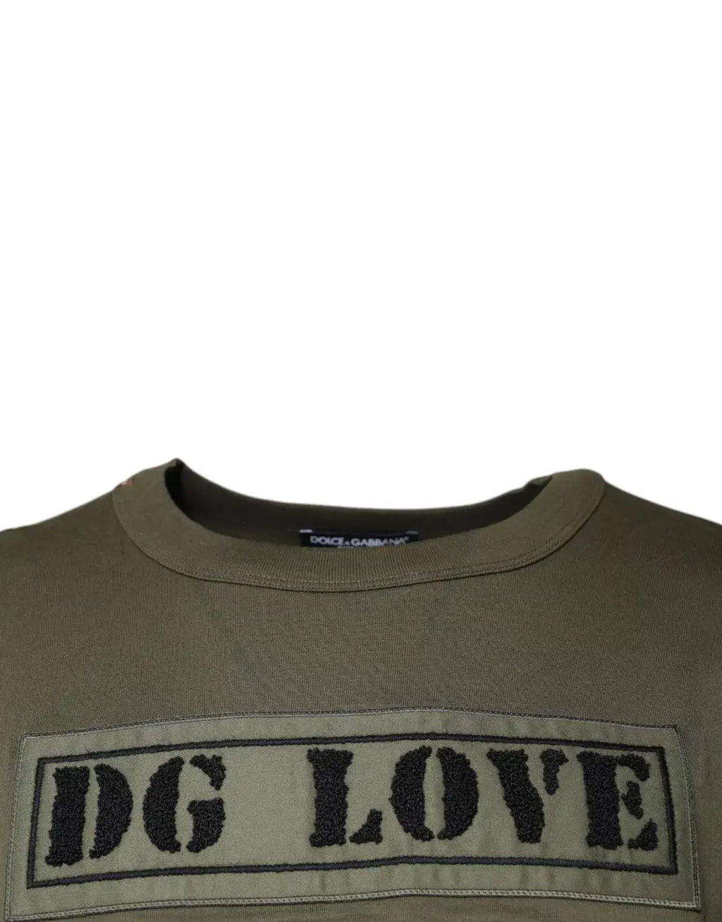 Sweatshirt olive green dolce & gabbana en coton avec un patch brodé dg love noir et coutures contrastées
