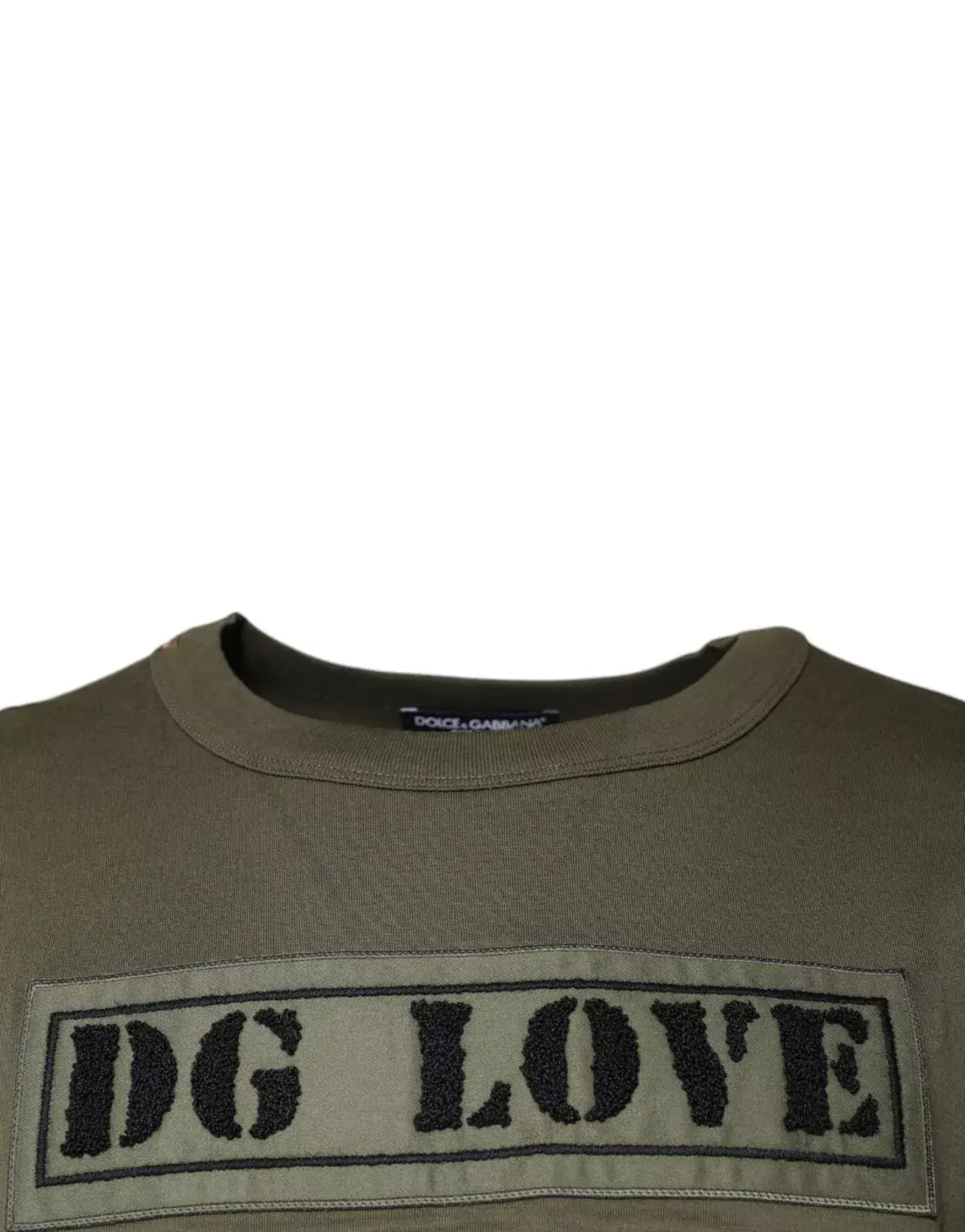 Sweatshirt olive green dolce & gabbana en coton avec un patch brodé dg love noir et coutures contrastées