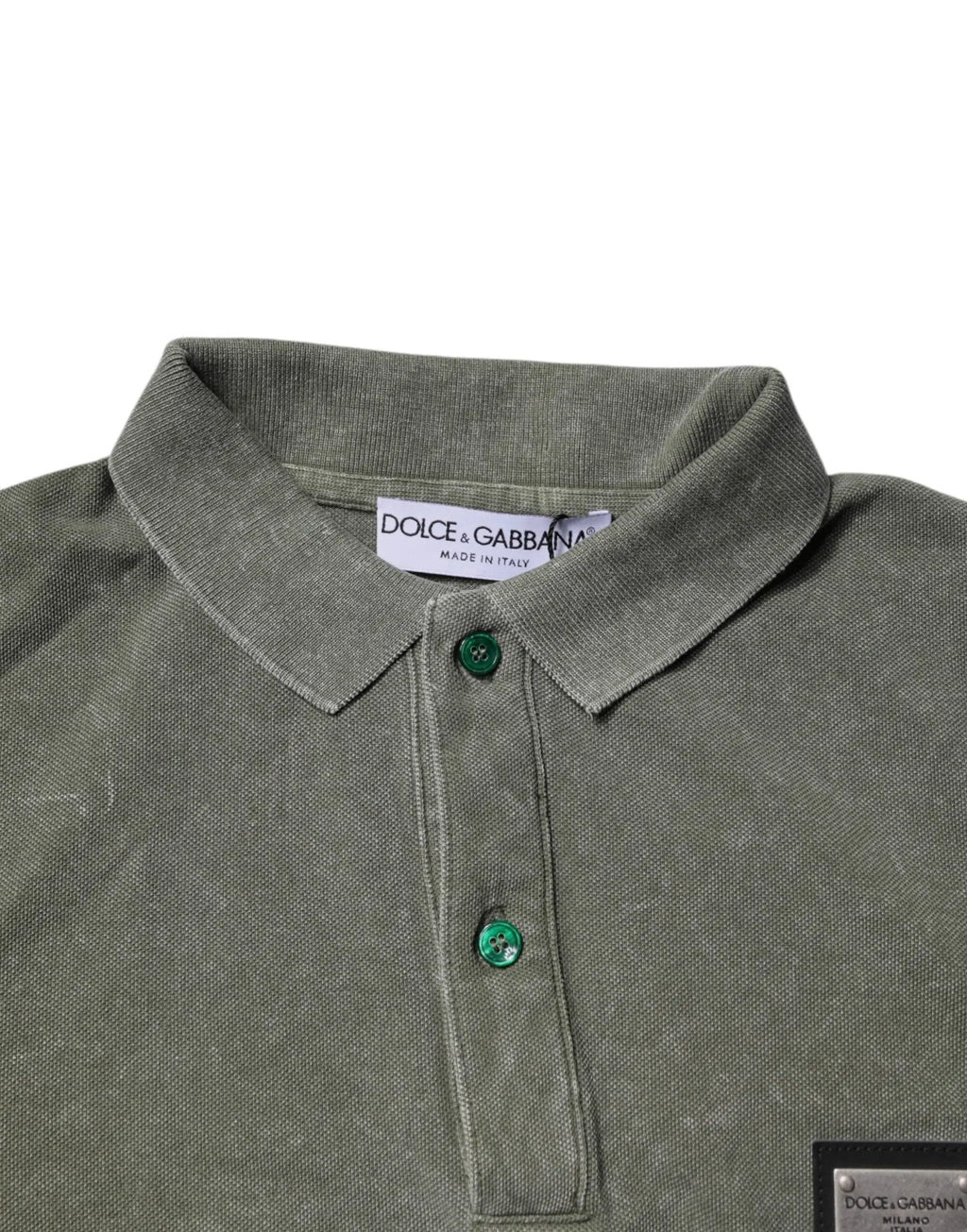Polo shirt dolce gabbana vert olive en coton avec patte de boutonnage assortie et boutons contrastants vert émeraude