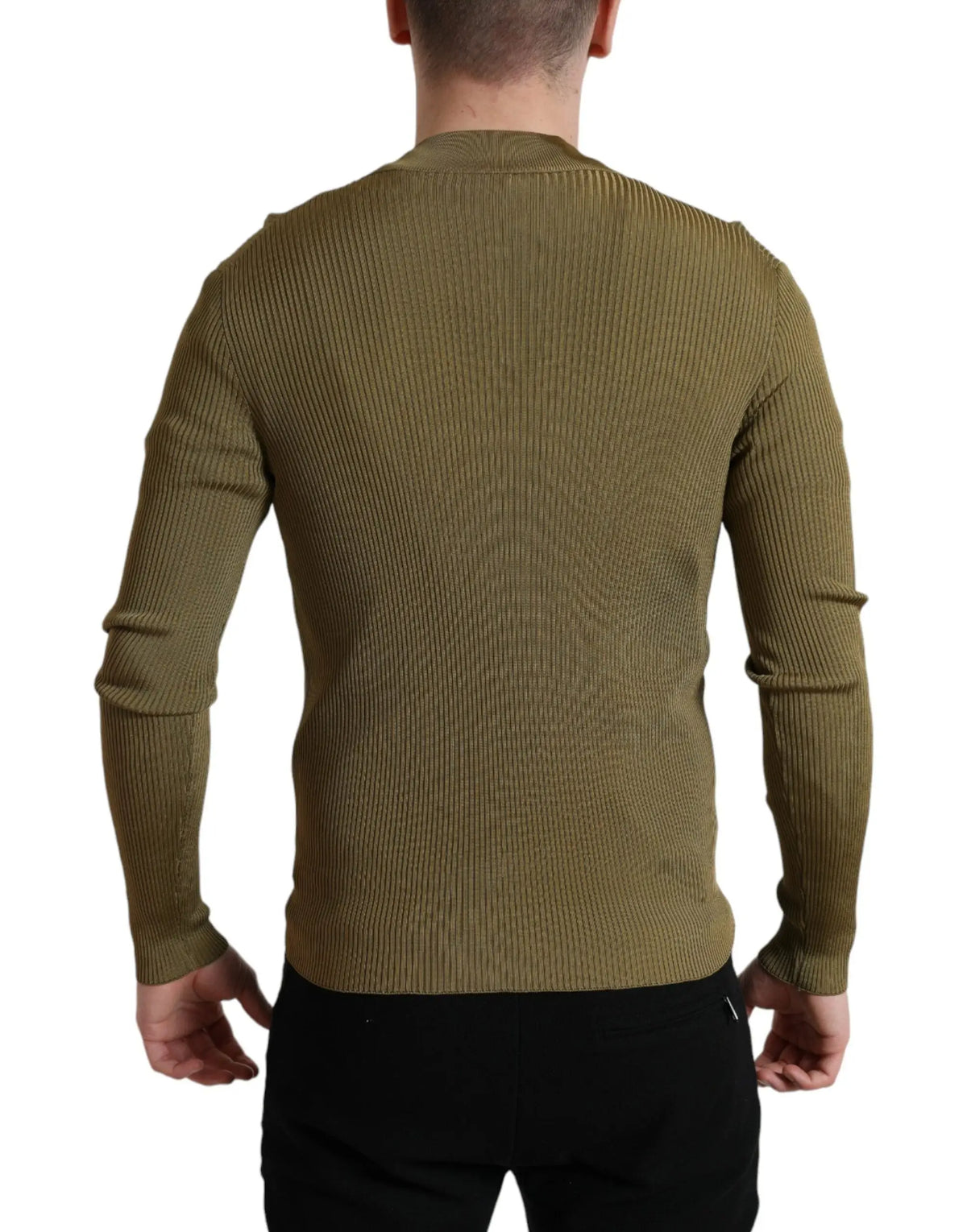 Pull à col rond dolce & gabbana en viscose vert armée côtelé à manches longues en maille