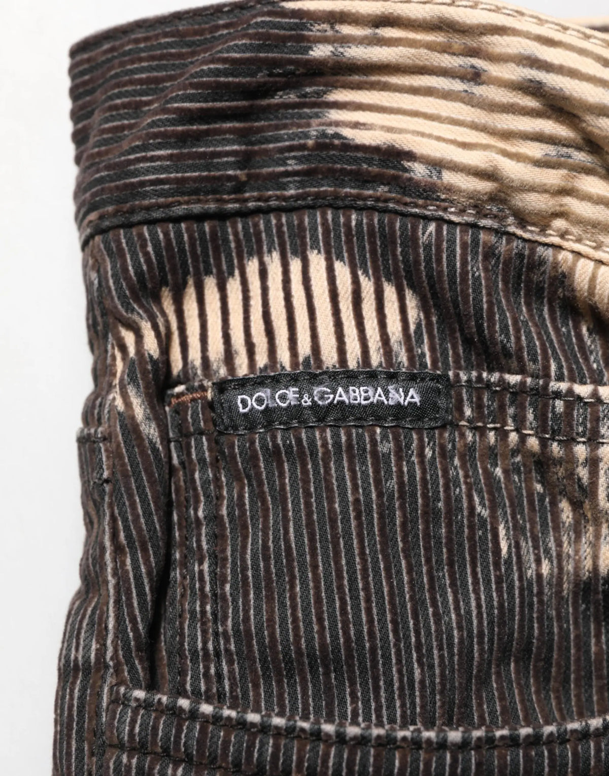 Pantalon en velours côtelé beige noir à effet tie-dye en coton mélangé dolce & gabbana avec étiquette noire