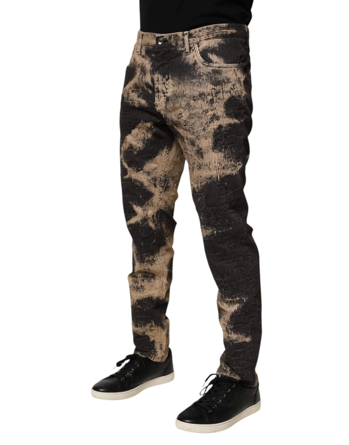 Pantalon dolce & gabbana en velours côtelé tie-dye beige et noir en mélange de coton