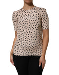 Blouse dolce & gabbana beige en soie à manches courtes avec pois noirs et épaules bouffantes