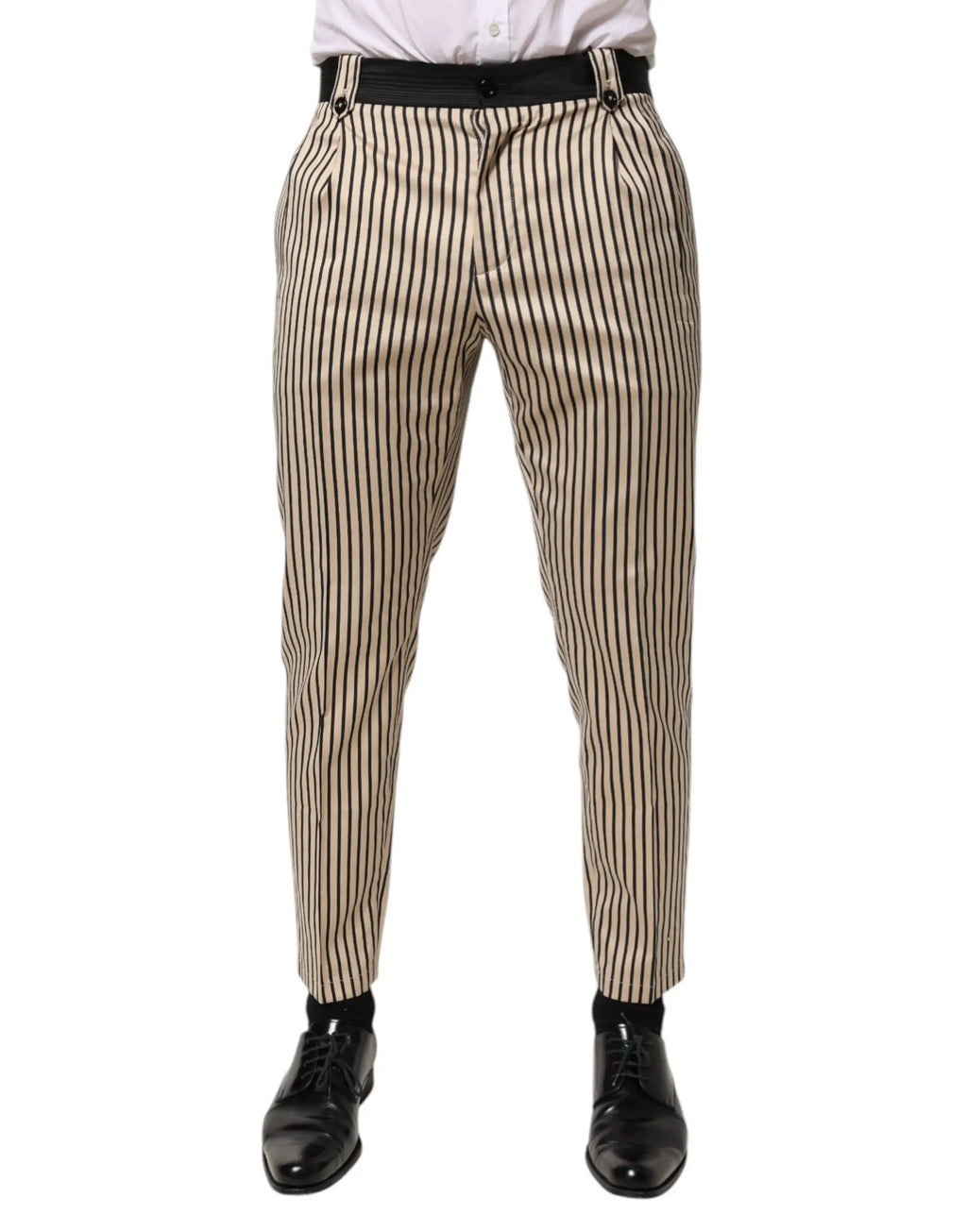 Pantalon homme dolce gabbana en coton beige et noir à rayures verticales coupe slim et ajustée