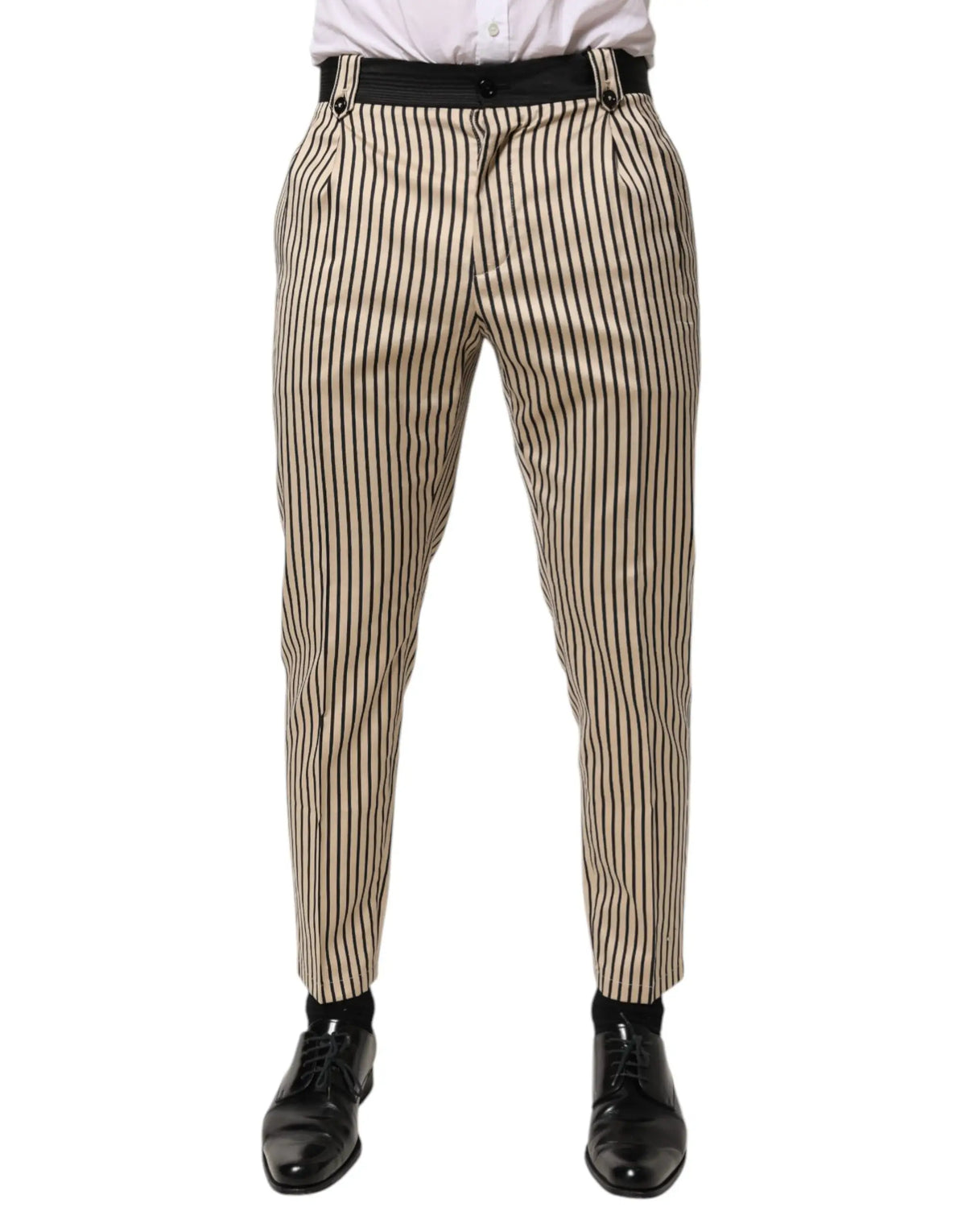 Pantalon slim beige et noir à rayures verticales dolce gabbana en coton avec coupe ajustée pour homme