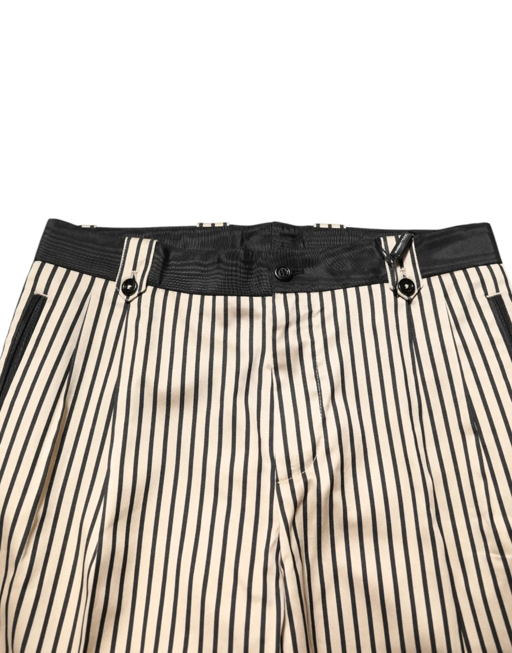 Pantalon slim fit beige et noir dolce gabbana en coton avec rayures verticales et taille élastique noire