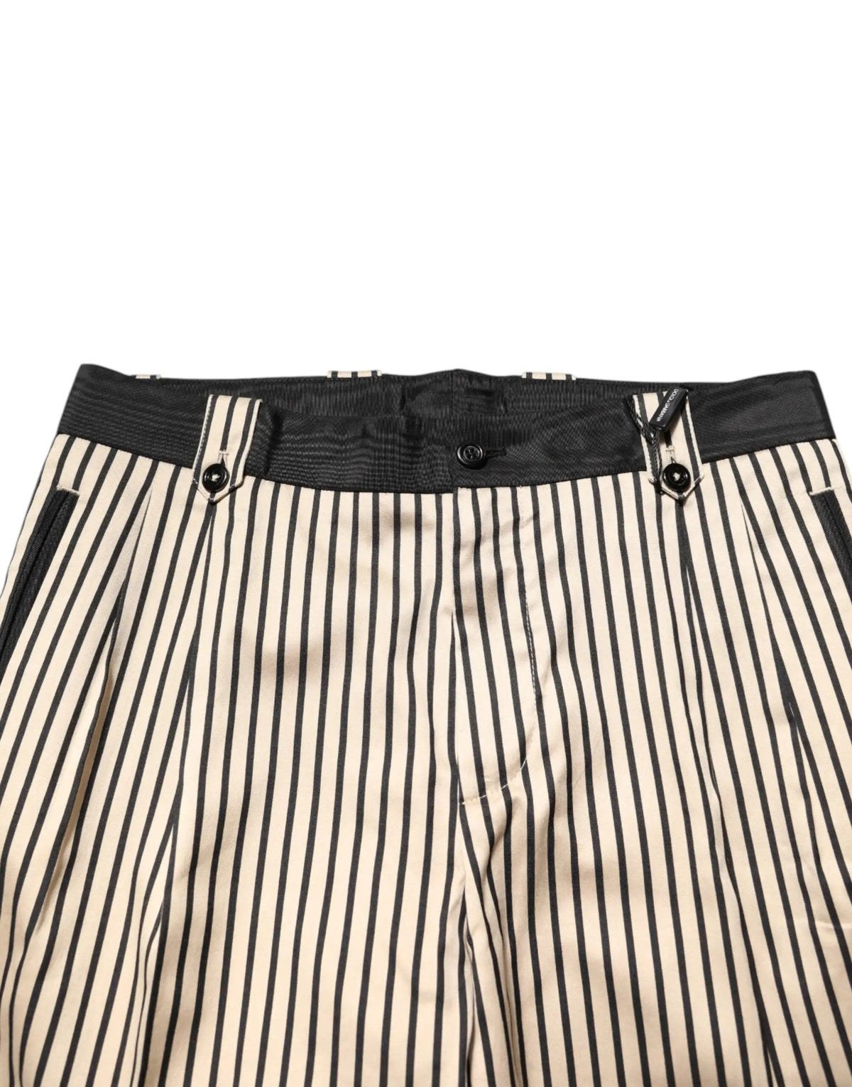 Pantalon slim fit beige et noir dolce gabbana en coton avec rayures verticales et taille élastique noire