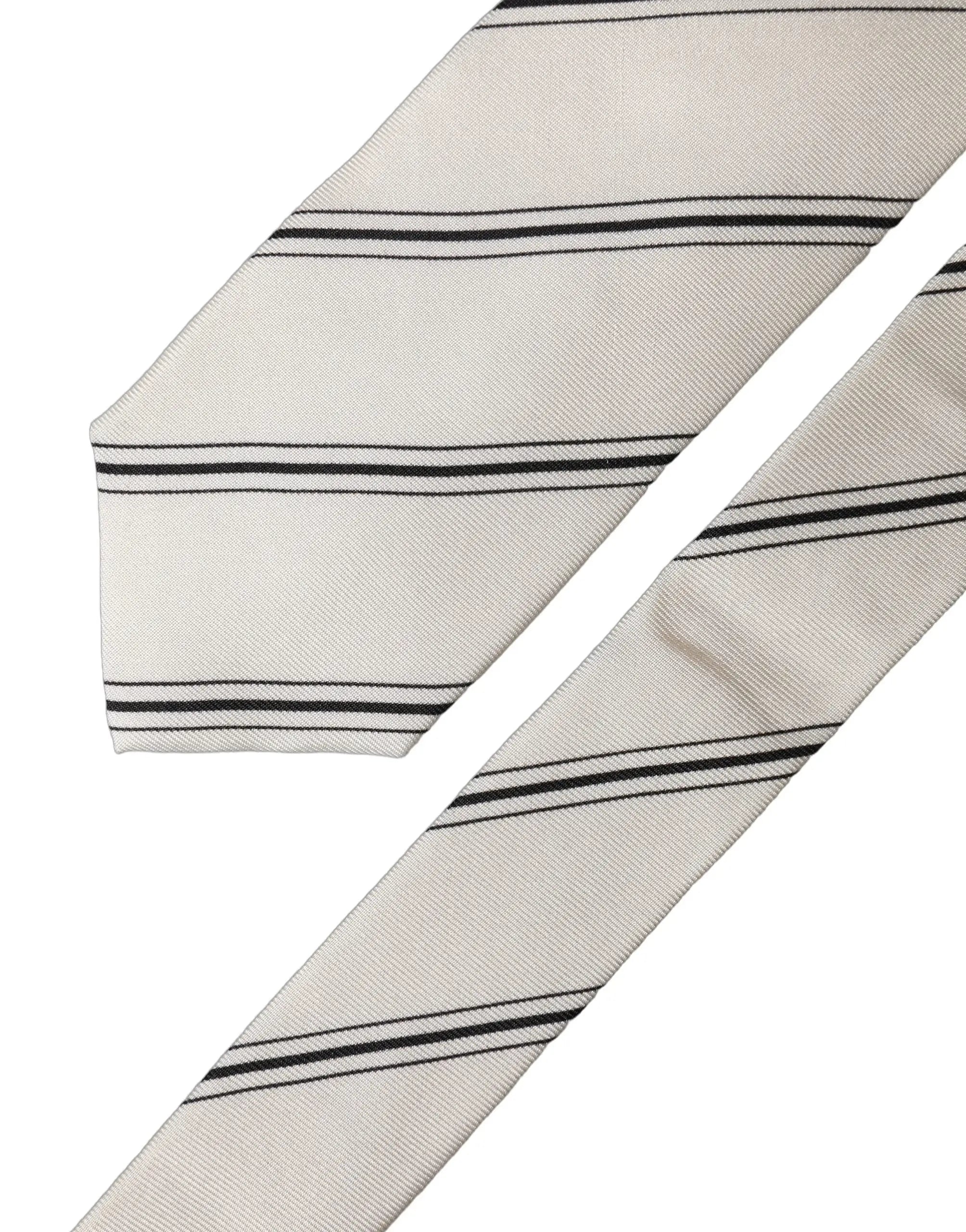 Cravate homme ajustable dolce & gabbana en soie beige avec fines rayures noires horizontales