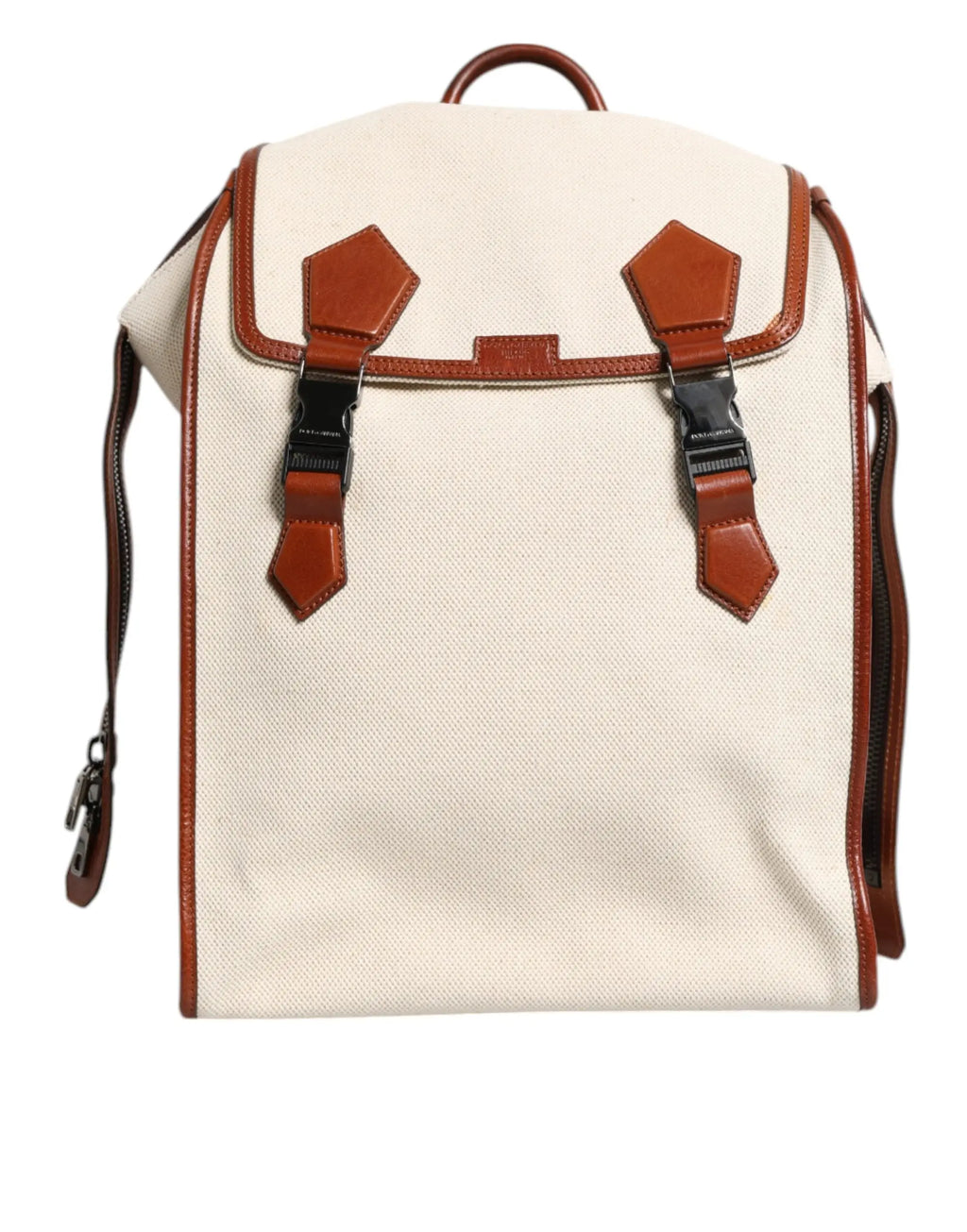 Sac à dos dolce & gabbana beige en toile crème avec garniture en cuir marron et boucles en métal noir