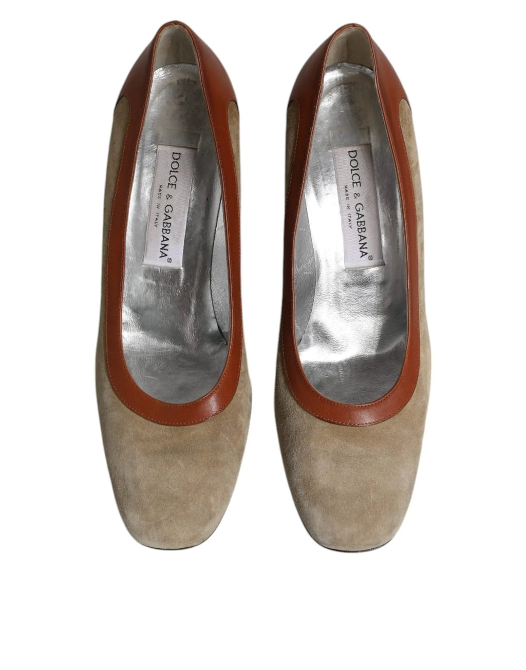 Dolce & gabbana beige et marron cuir et suède escarpins à talons carrés pour femme