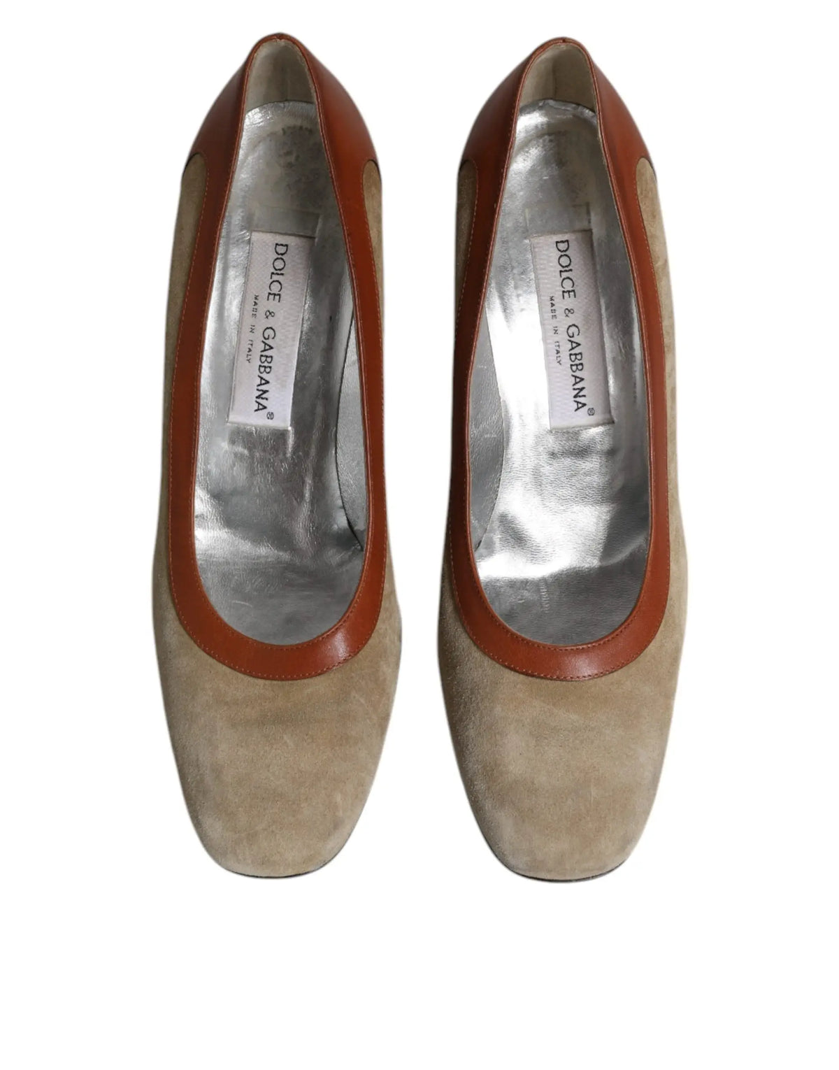 Dolce & gabbana beige et marron cuir et suède escarpins à talons carrés pour femme
