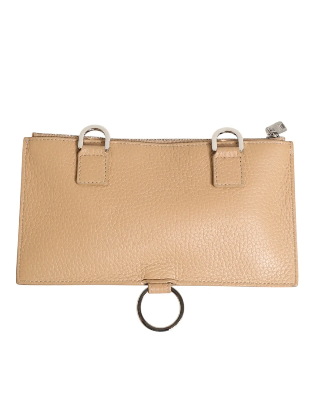 Beige sac bandoulière dolce & gabbana en cuir de veau avec anneaux métal argenté et fermeture éclair