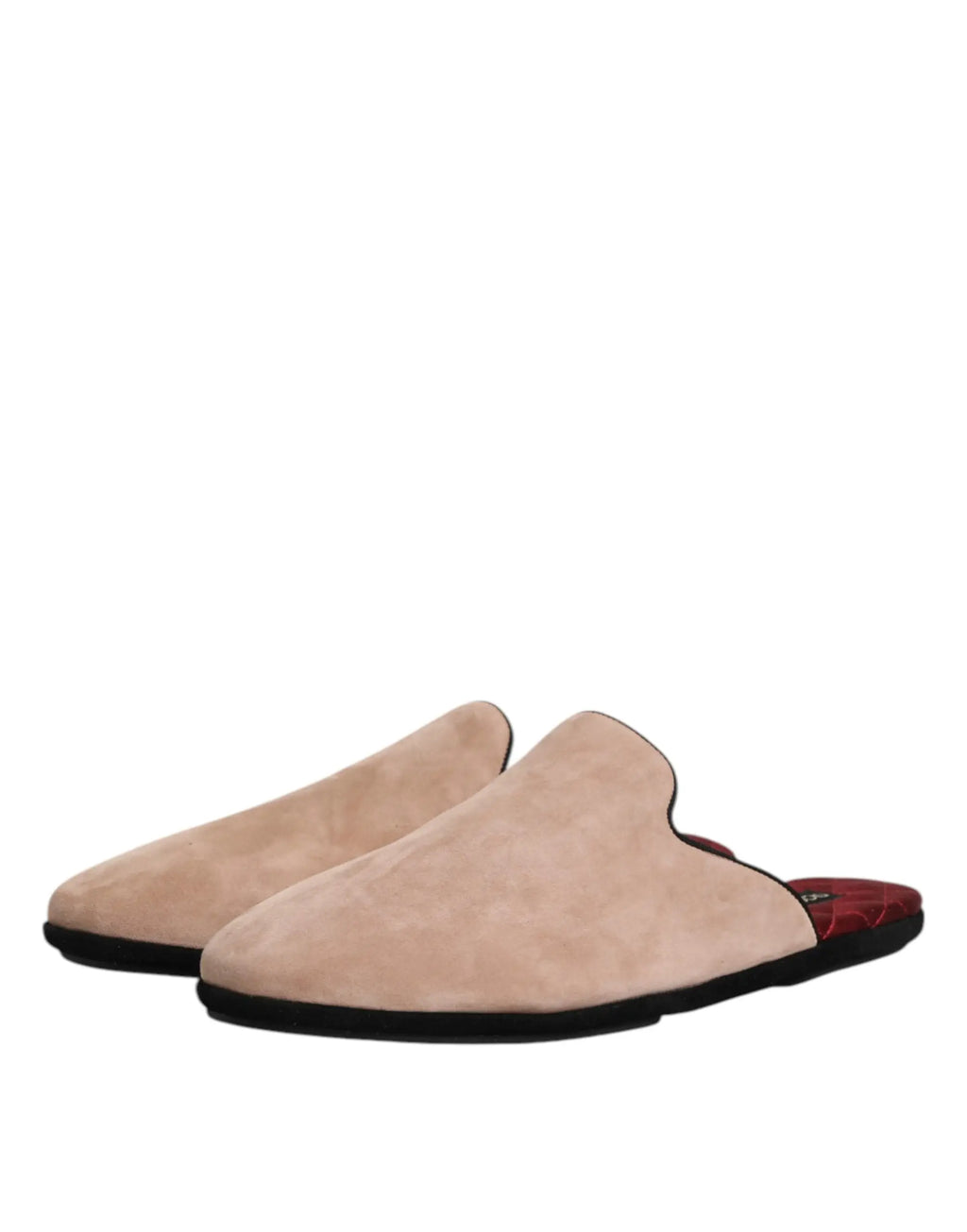 Mules beige en daim dolce & gabbana avec semelle en caoutchouc noir et doublure matelassée rouge