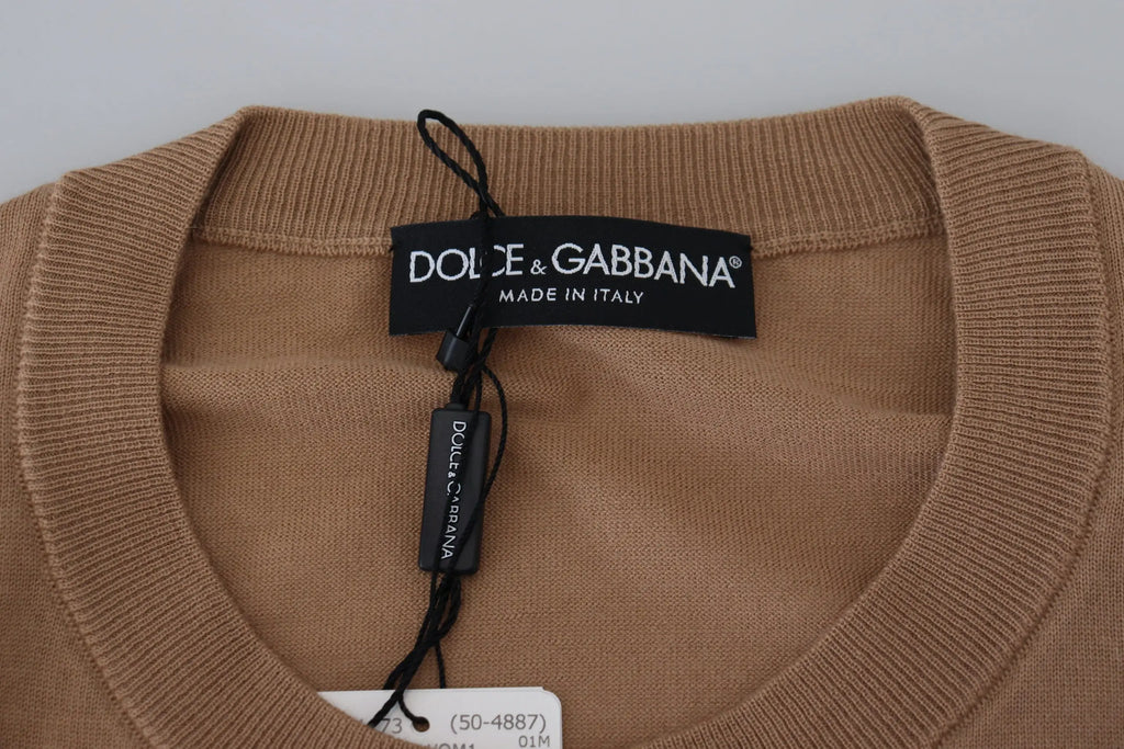 Pull beige en cachemire dolce gabbana avec logo couronne, col côtelé et étiquette de marque noire
