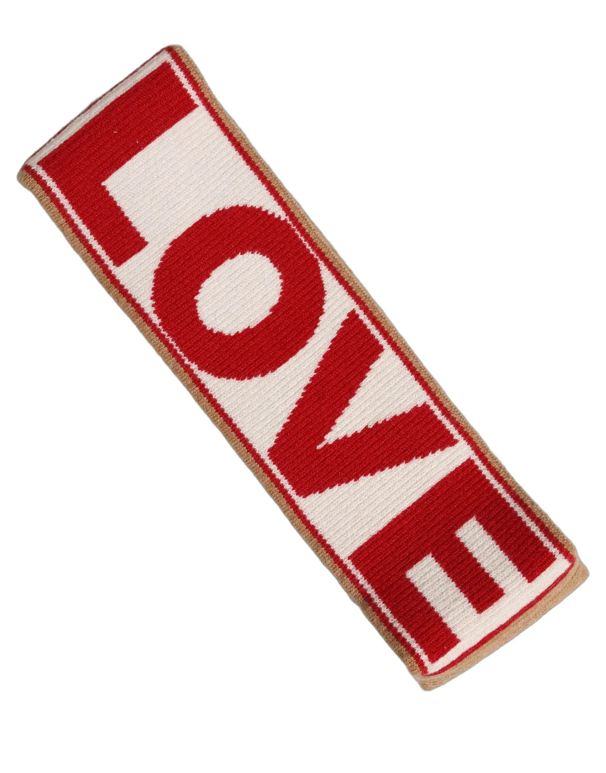 Headband beige en cachemire dolce & gabbana avec inscription love rouge et blanc en lettres majuscules
