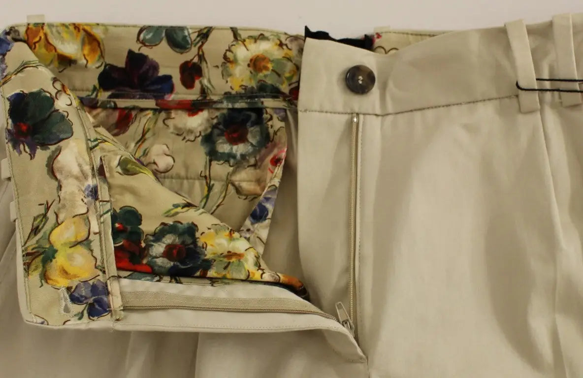 Pantalon chino beige en coton dolce gabbana avec motif floral bouton et fermeture éclair