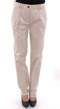 Pantalon chino beige dolce gabbana en coton avec plis, fermeture par bouton et revers aux chevilles