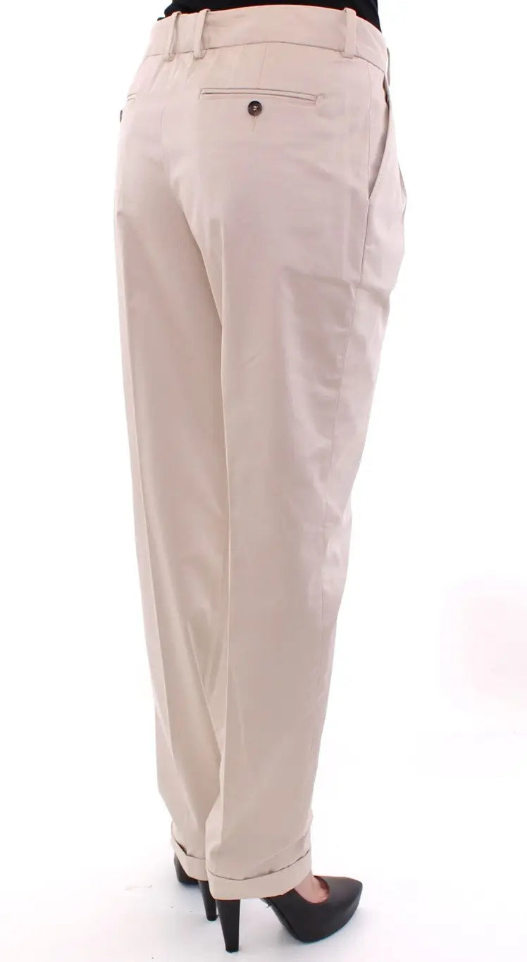 Pantalon chino beige dolce gabbana en coton vue dos avec poche arrière boutonnée et revers roulés