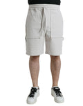 Beige cotton corduroy dolce gabbana bermuda shorts with drawstring waistband and multiple cargo pockets