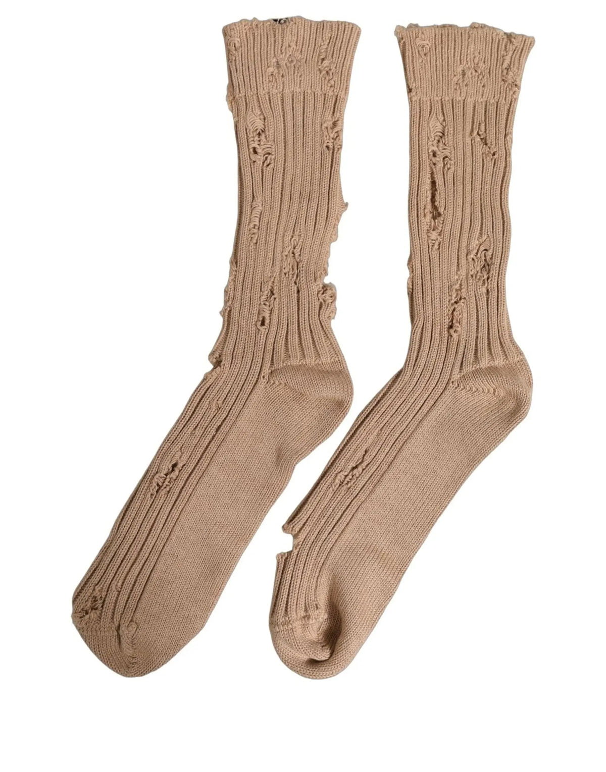 Chaussettes mi-mollet beige en coton dolce & gabbana avec détails effilochés et côtelés sur les côtés