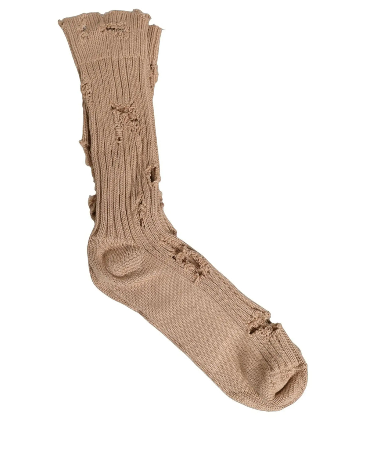 Chaussette beige en coton dolce & gabbana mi-mollet avec motifs côtelés et trous et bords effilochés visibles