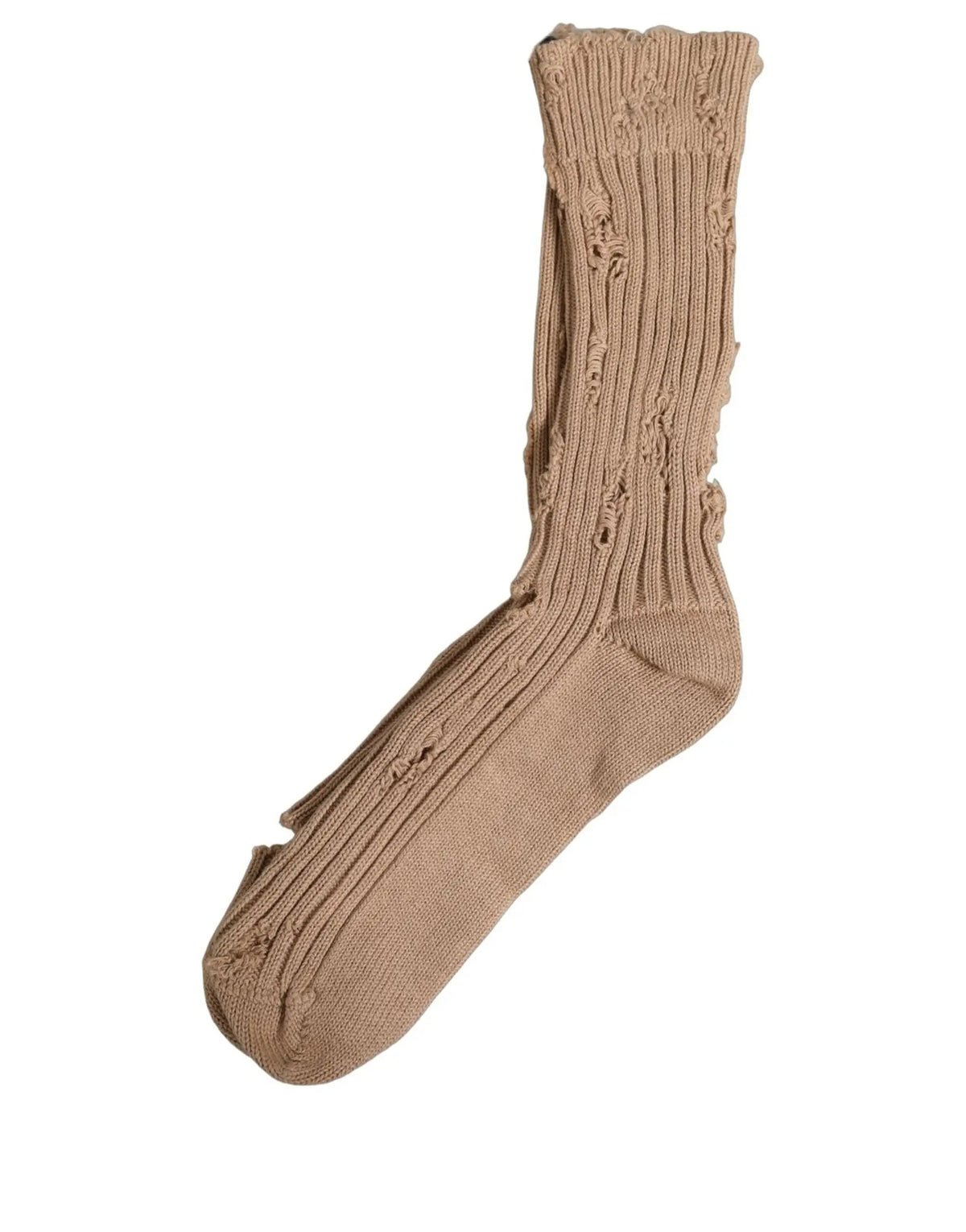 Chaussettes dallas & gabbana beige en coton côtelé avec trous usés et motif torsadé mi-mollet