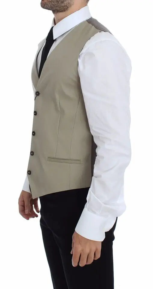 Dolce & gabbana beige cotton dress vest blazer jacket with dark brown buttons and subtle contrast trim for men