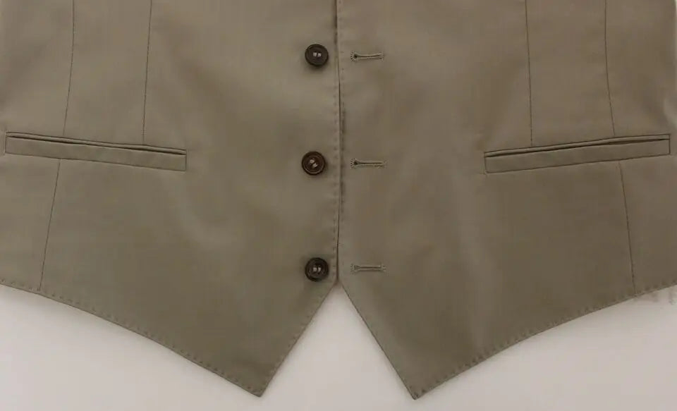Dolce & gabbana beige cotton dress vest blazer jacket en kaki avec boutons marron foncé et deux poches à rabat