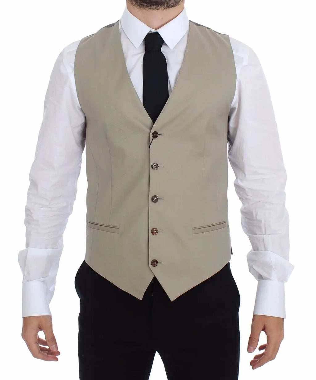Dolce & Gabbana beige wool blend cotton dress vest with five buttons and subtle stitching details for men