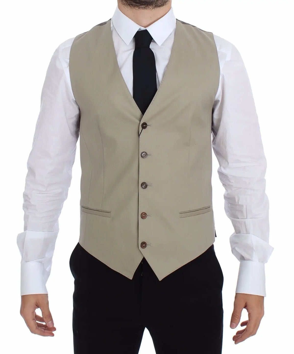 Dolce & Gabbana beige wool blend cotton dress vest with five buttons and subtle stitching details for men