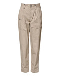 Pantalon beige dolce & gabbana en coton taille haute avec ceinture boutonnée et poches à rabat