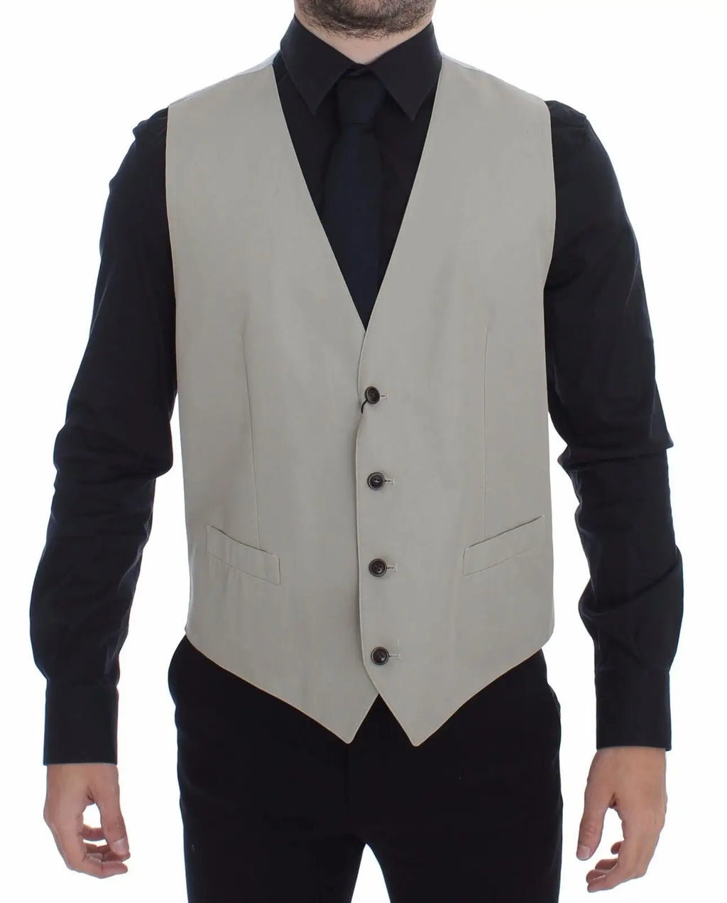 Dolce & gabbana beige cotton silk blend dress vest blazer with black buttons and flap pockets for men