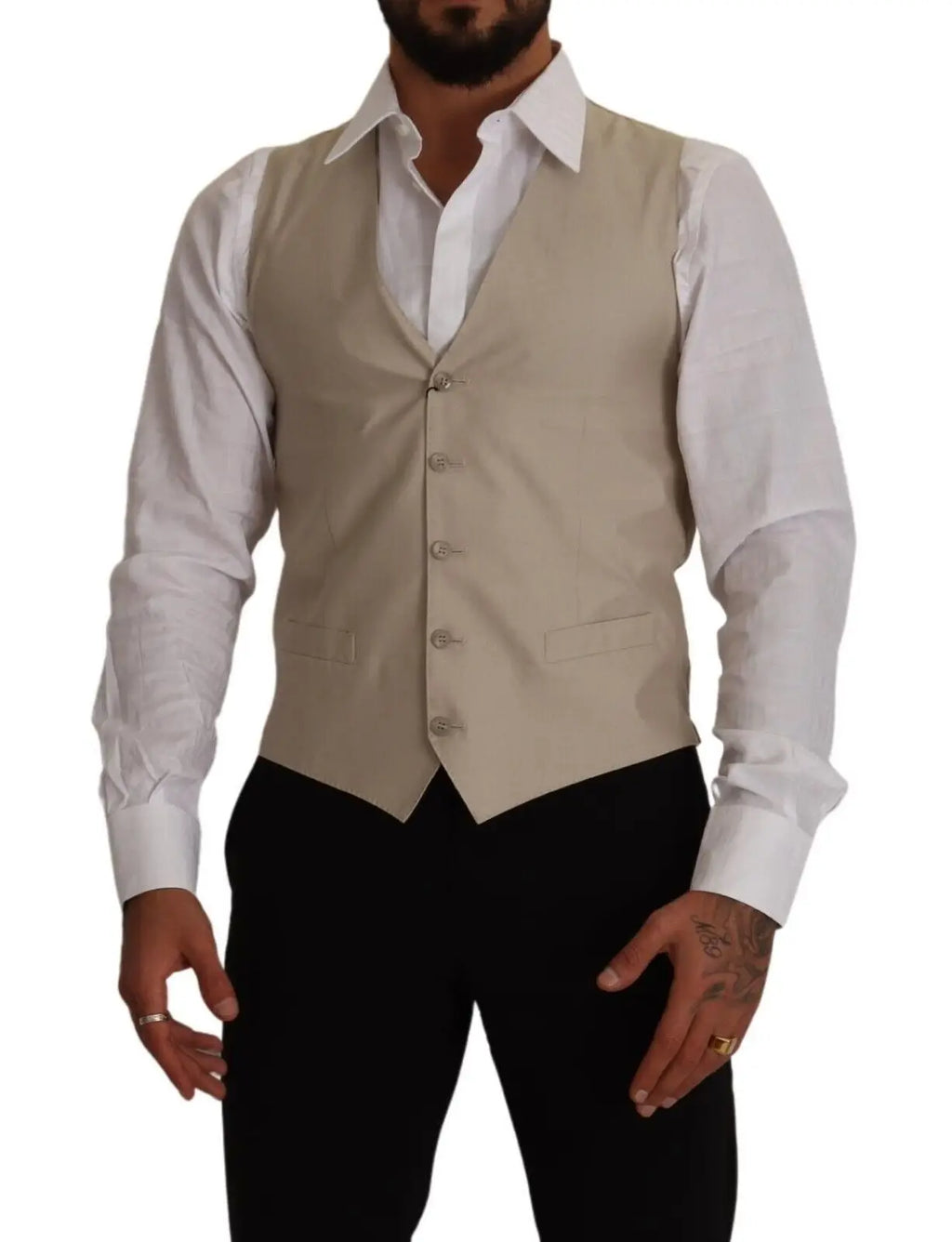 Dolce & gabbana beige waistcoat vest en coton soie slim fit avec cinq boutons assortis et deux poches avant