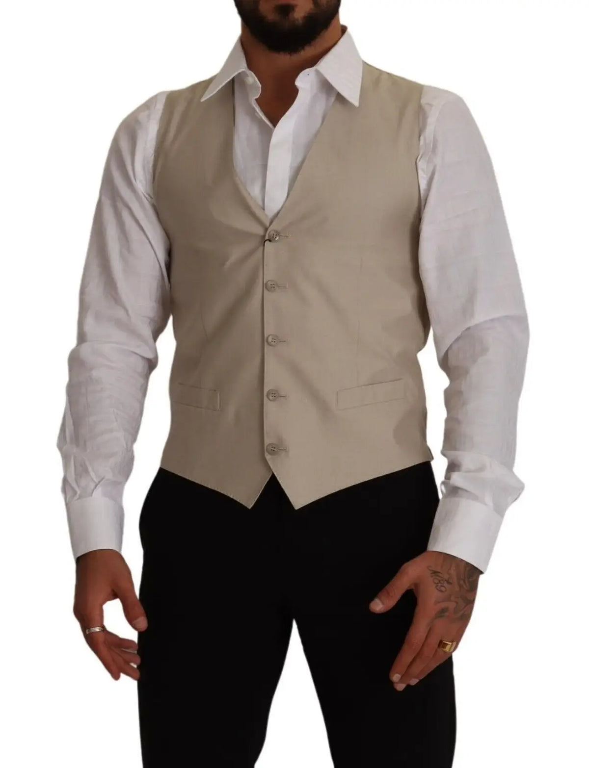 Dolce & gabbana beige waistcoat vest en coton soie slim fit avec cinq boutons assortis et deux poches avant