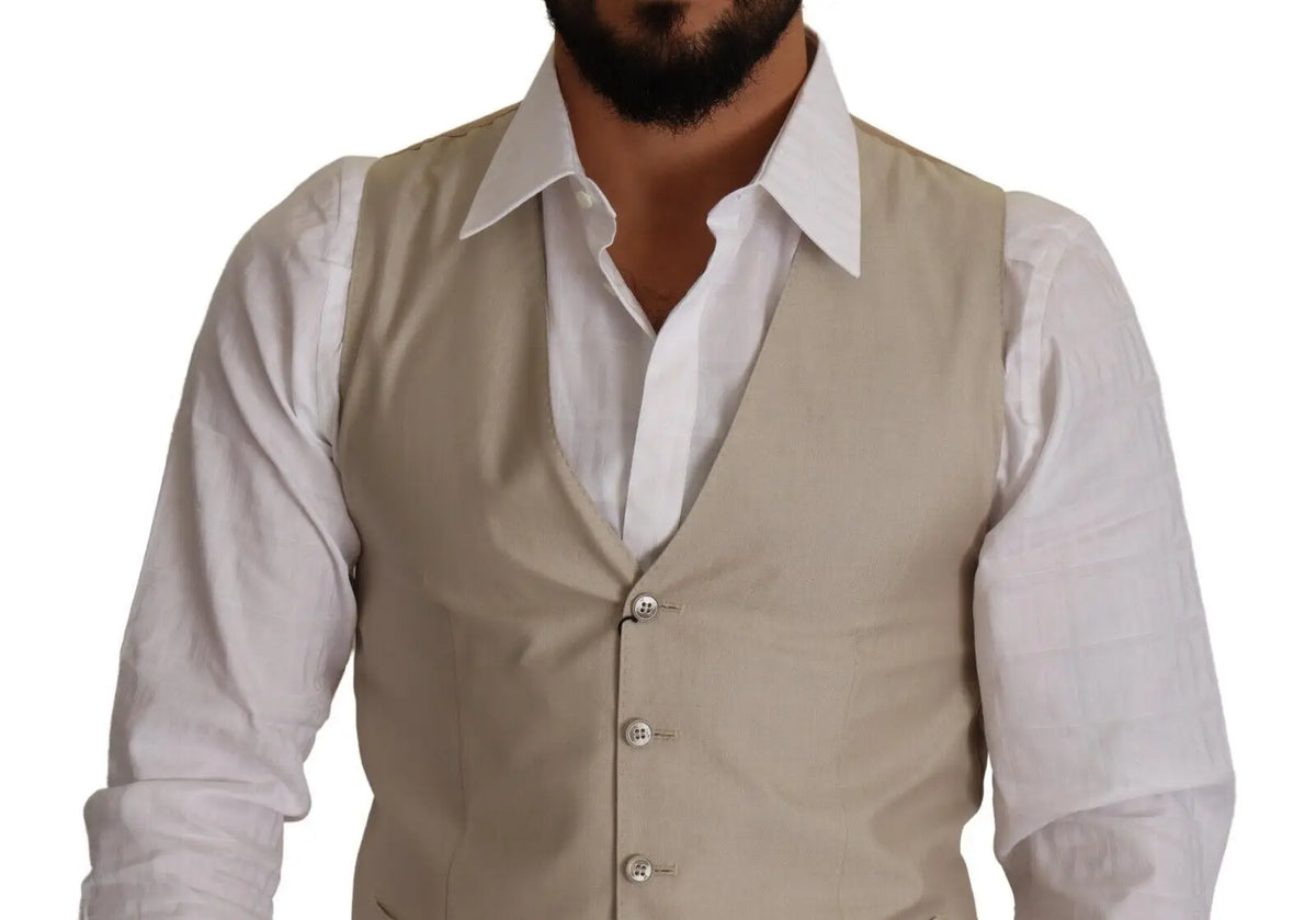 Dolce & gabbana beige cotton silk slim fit veste avec trois boutons argentés et coupe ajustée