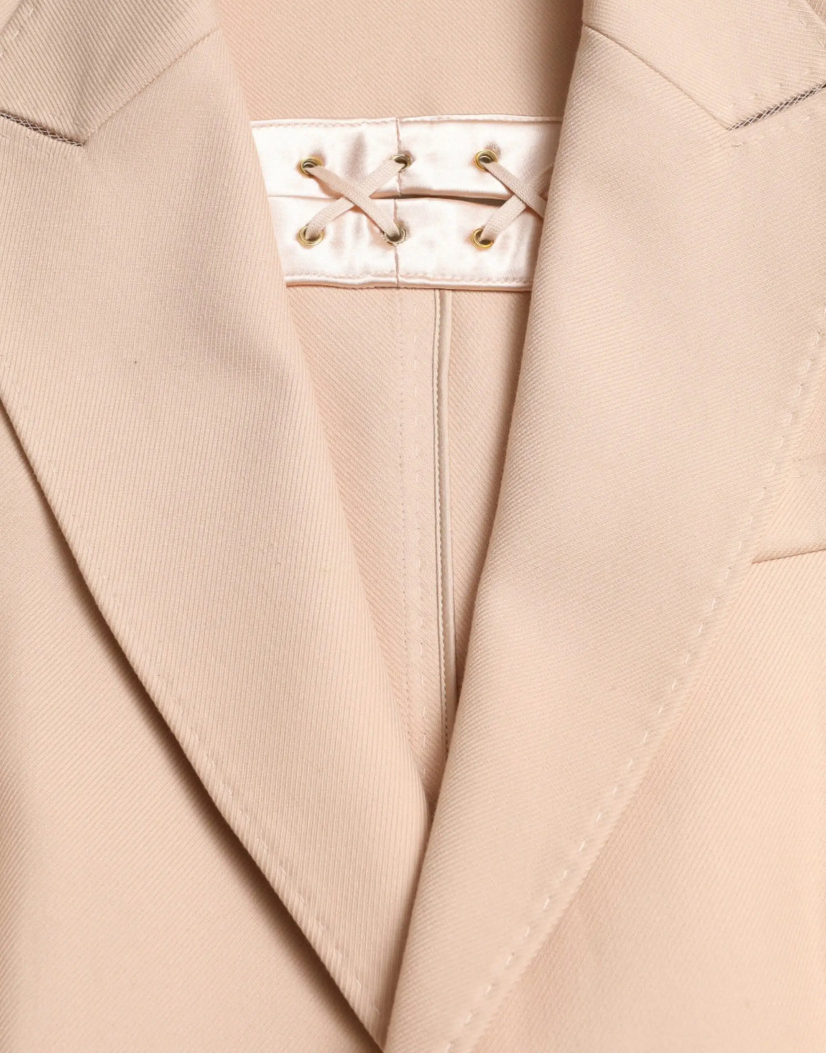 Blazer beige dolce & gabbana en coton avec détail lacé en satin blanc au dos