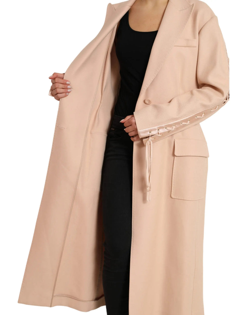 Dolce & Gabbana beige coton trench coat avec poignets à lacets et taille à cordon ajustable