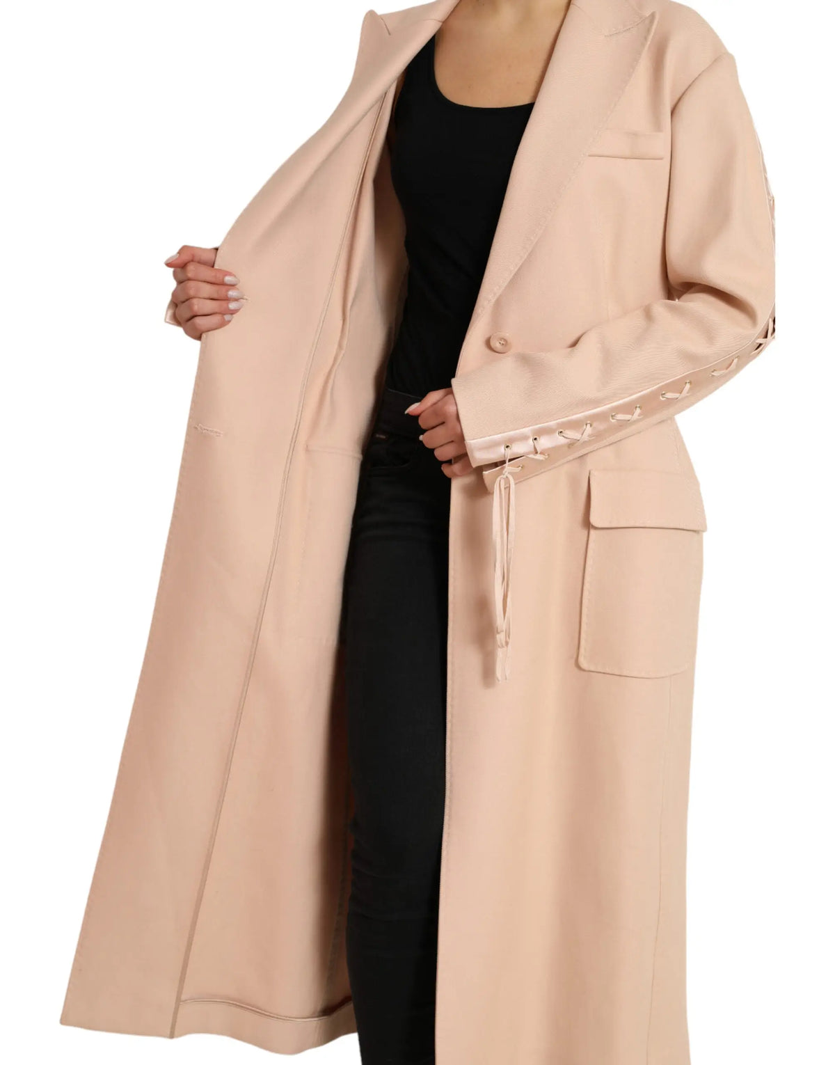 Dolce & Gabbana beige coton trench coat avec poignets à lacets et taille à cordon ajustable